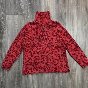 Laura Scott Red and Black Paisley Turtleneck 100% Cotton Large